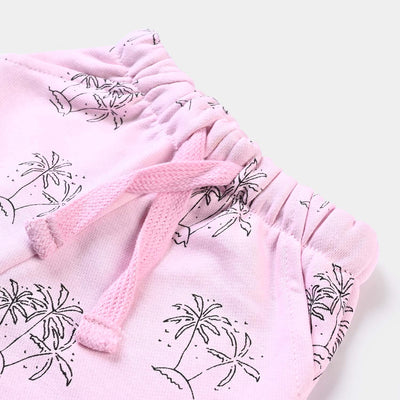 Infant Girls Cotton Terry Knitted Short Palm Tree-Candy Pink