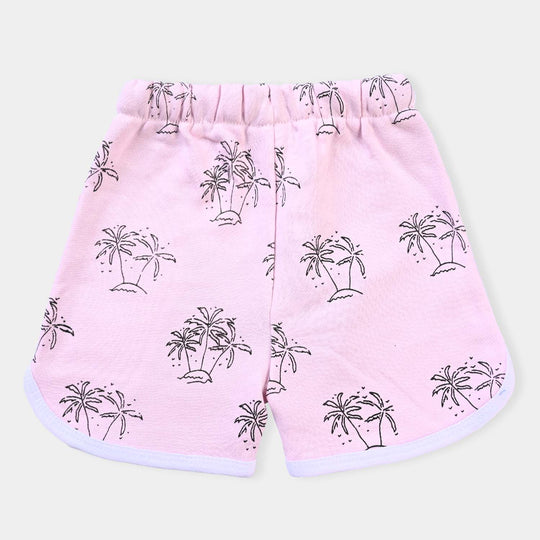 Infant Girls Cotton Terry Knitted Short Palm Tree-Candy Pink