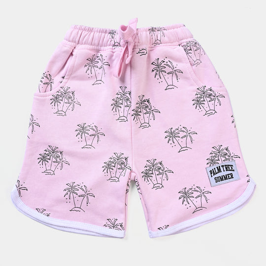 Girls Cotton Terry Short Palm Tree-Candy Pink