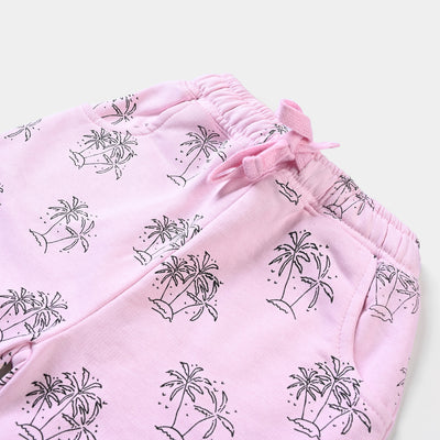 Girls Cotton Terry Short Palm Tree-Candy Pink