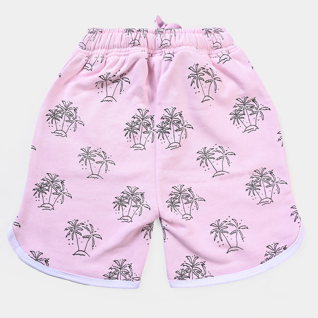 Girls Cotton Terry Short Palm Tree-Candy Pink