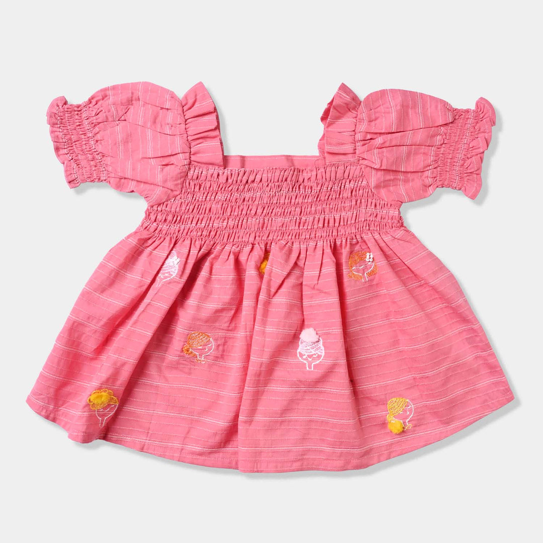 Infant Girls Jacquard EMB Top Little Cute-Coral