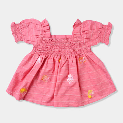 Infant Girls Jacquard EMB Top Little Cute-Coral