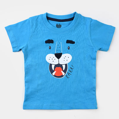 Infant Boys Cotton Terry Round Neck T-Shirt Tiger-Blue