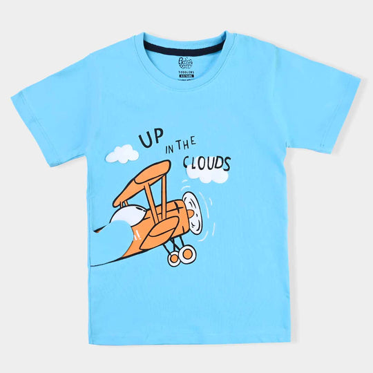 Boys Cotton Terry T-Shirt Up In The Clouds-Blue