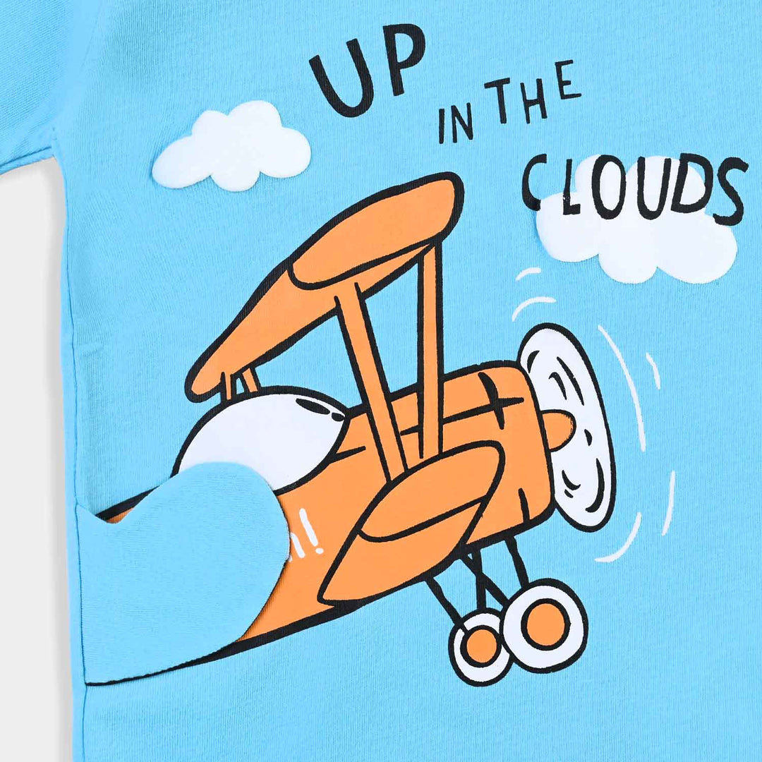 Boys Cotton Terry T-Shirt Up In The Clouds-Blue