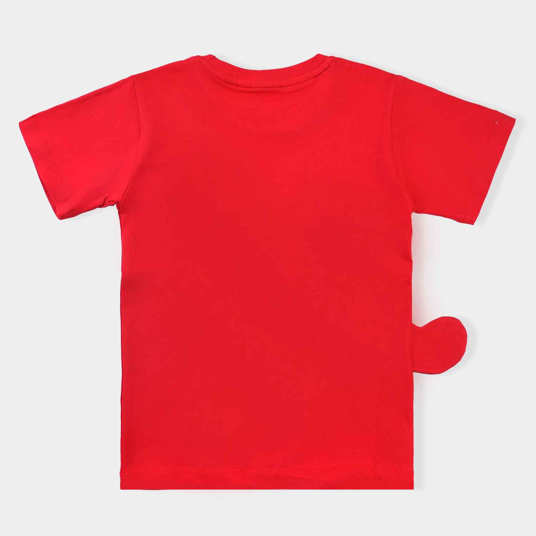 Boys Cotton Terry T-Shirt H/S Up In The Clouds-Fiery Red