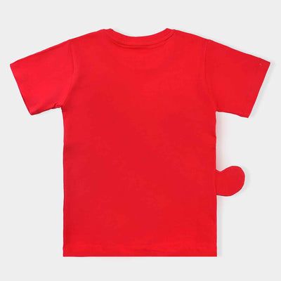 Boys Cotton Terry T-Shirt H/S Up In The Clouds-Fiery Red