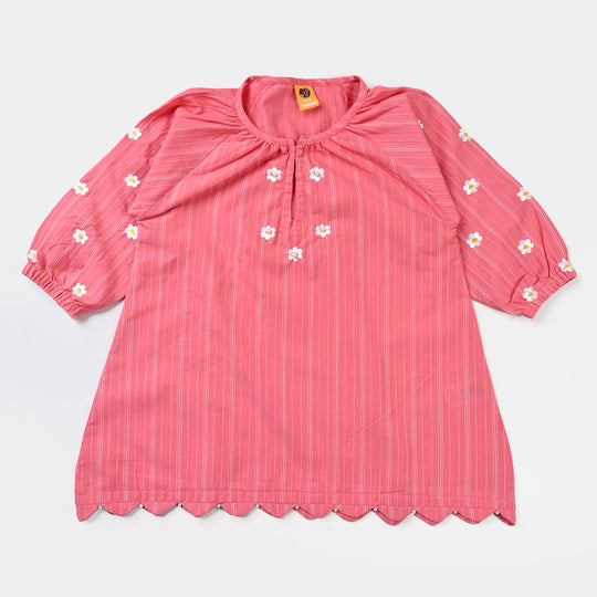 Girls Jacquard EMB Top Pink Blossom-Coral