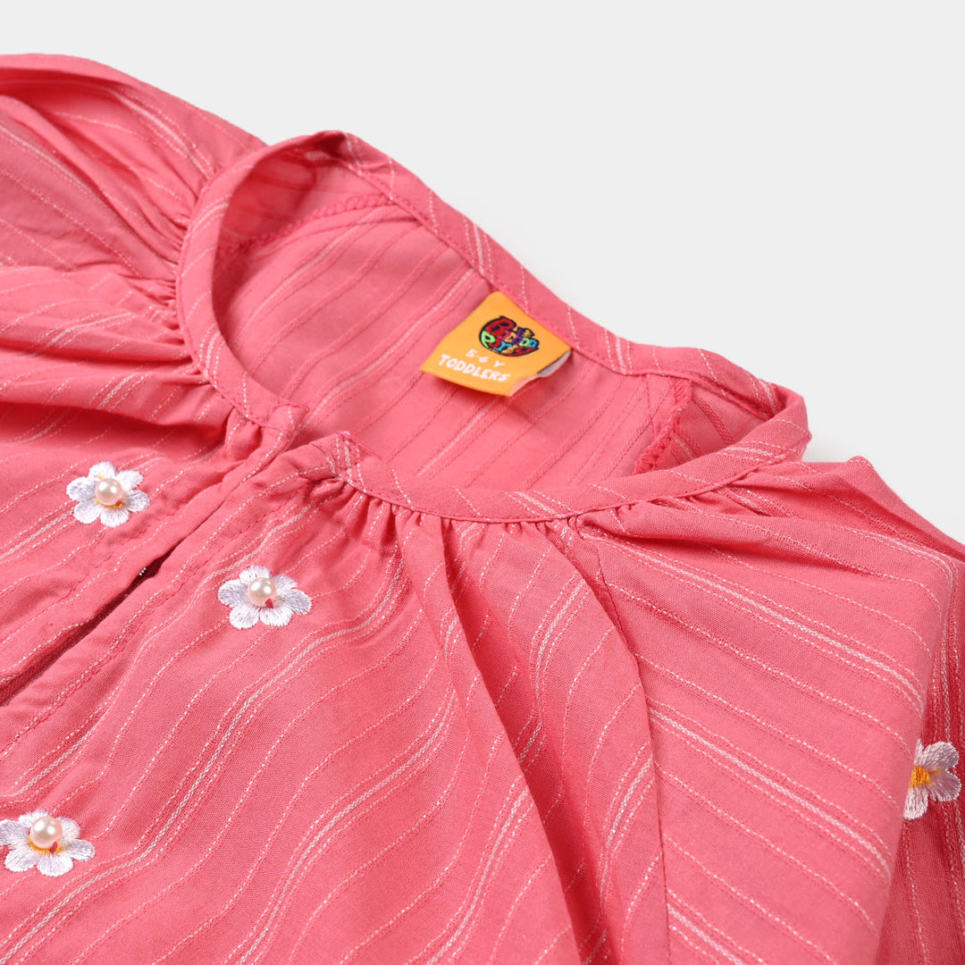 Girls Jacquard EMB Top Pink Blossom-Coral