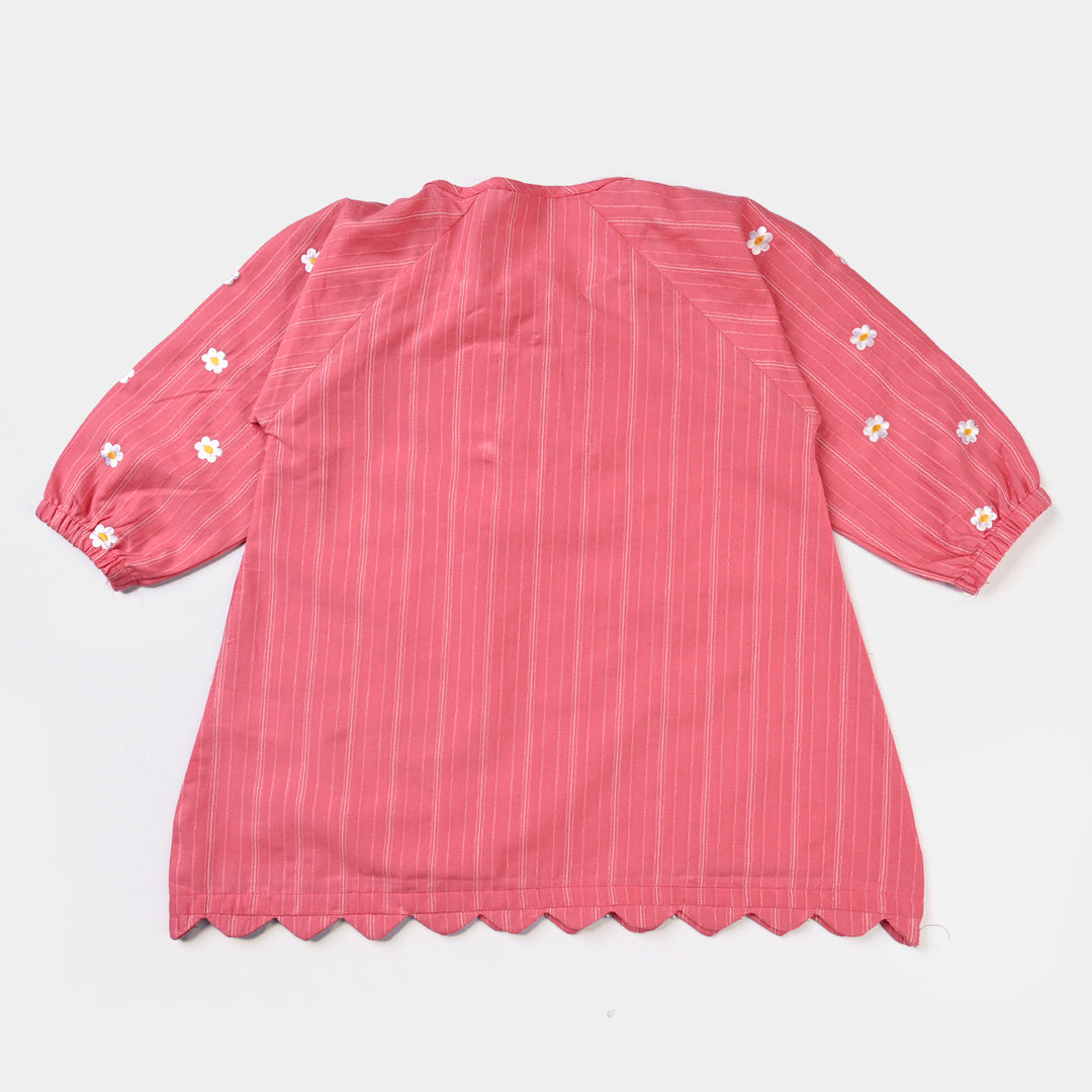 Girls Jacquard EMB Top Pink Blossom-Coral