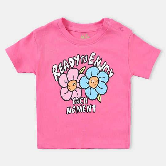 Infant Girls Cotton Jersey T-Shirt Ready To Enjoy-Hot Pink