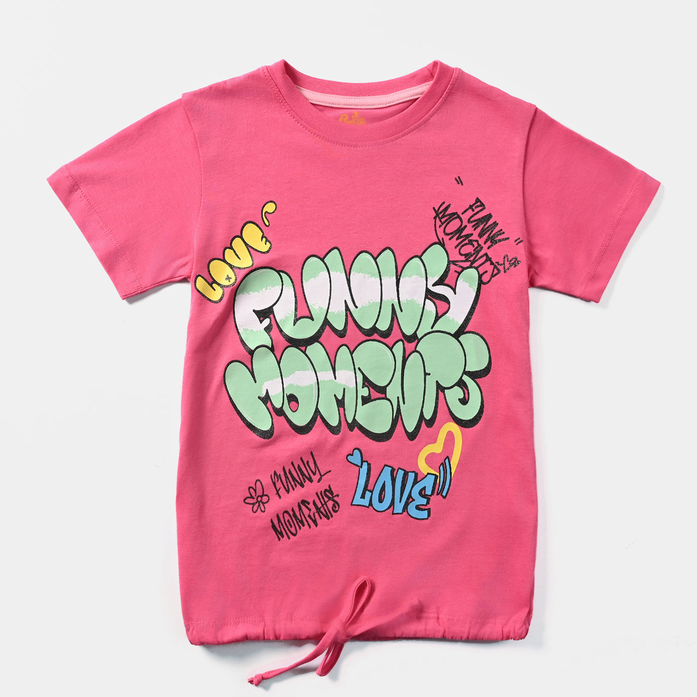 Girls Cotton Jersey T-Shirt H/S Funny Moments-Hot Pink