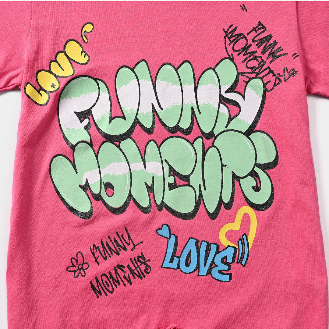 Girls Cotton Jersey T-Shirt H/S Funny Moments-Hot Pink