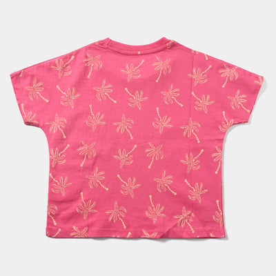 Girls Cotton Jersey T-Shirt H/S Palm Trees-Hot Pink