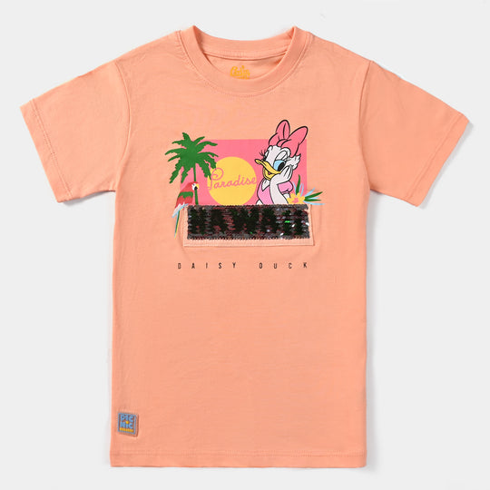 Girls Cotton Jersey T-Shirt H/S Hawaii -Peach