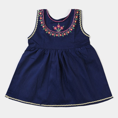 Infant Girls Jacquard EMB 2PCs Suit Little Flower-Navy Blue