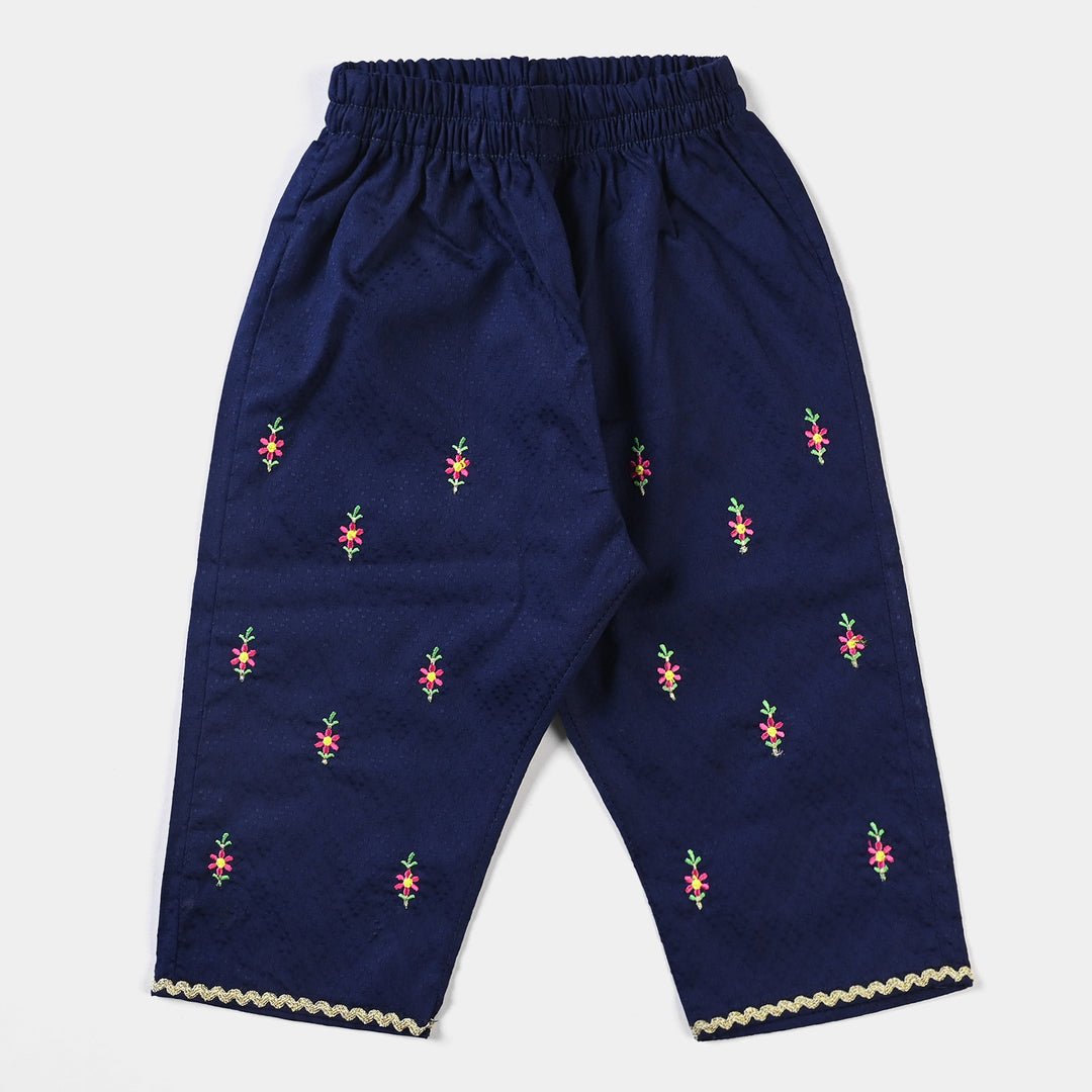 Infant Girls Jacquard EMB 2PCs Suit Little Flower-Navy Blue