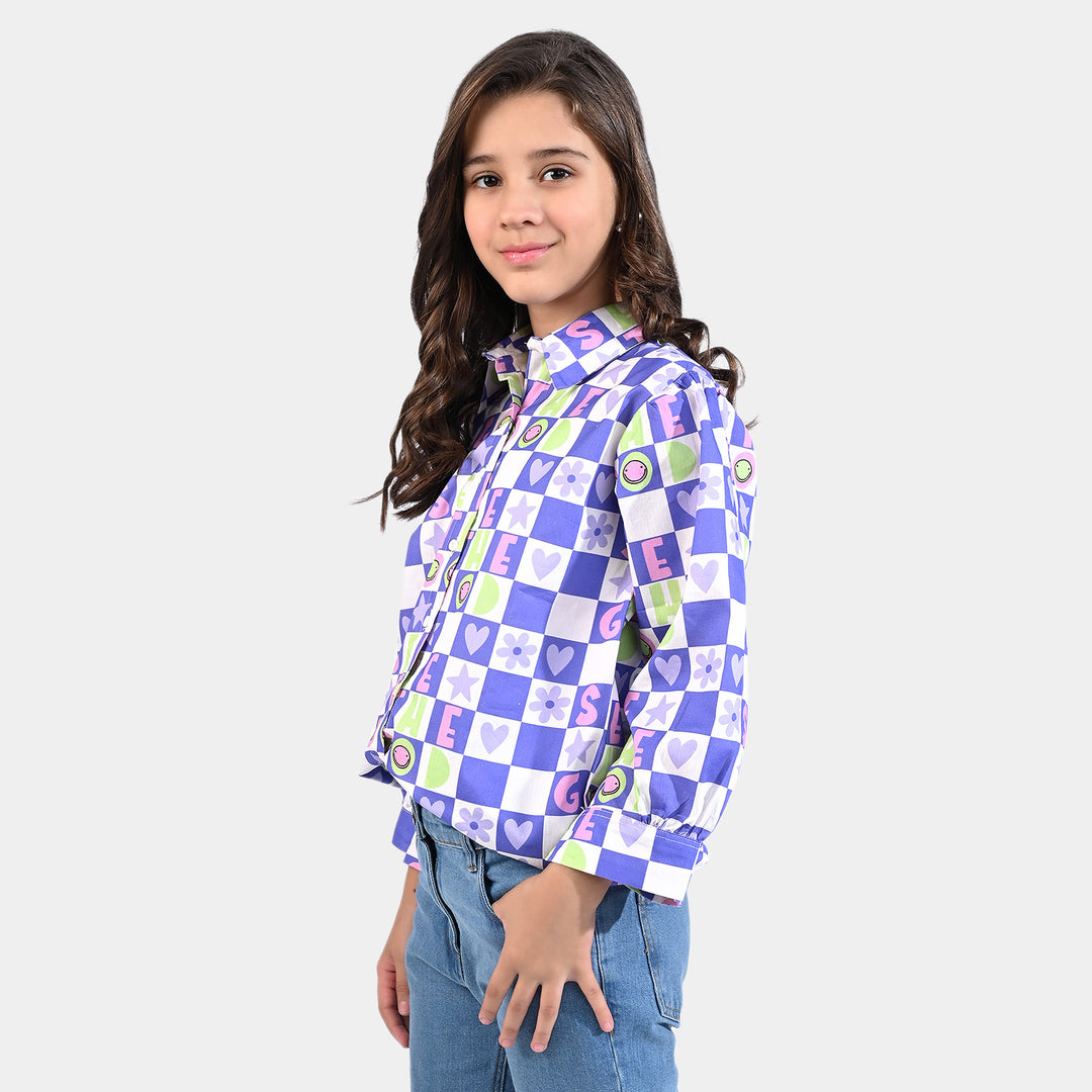 Girls Cotton Poplin Casual Top-Purple