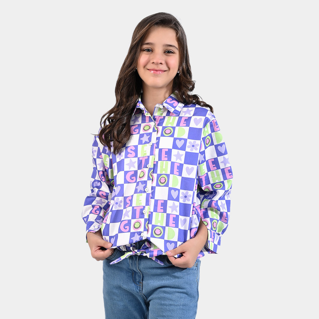 Girls Cotton Poplin Casual Top-Purple