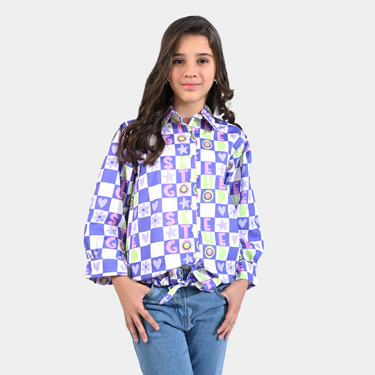 Girls Cotton Poplin Casual Top-Purple