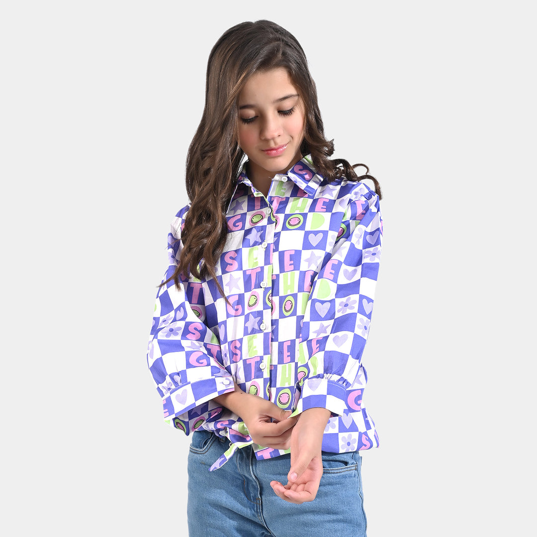 Girls Cotton Poplin Casual Top-Purple