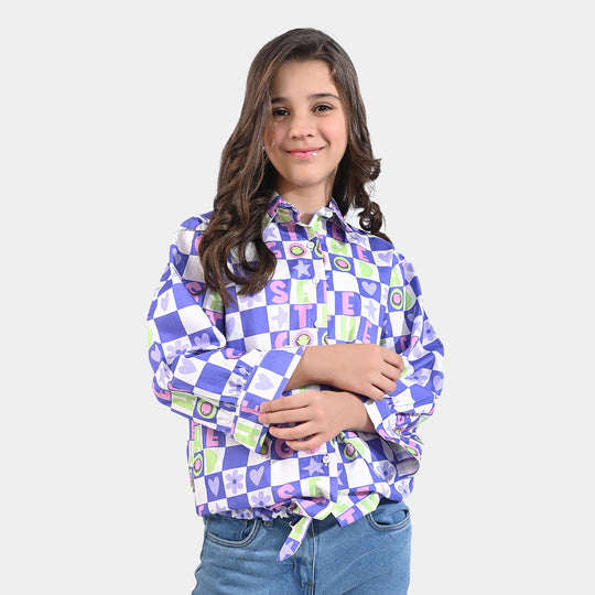 Girls Cotton Poplin Casual Top-Purple