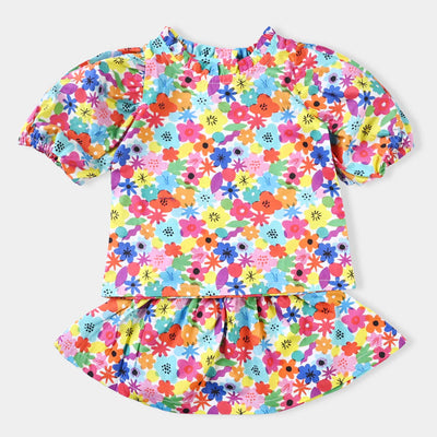 Infant Girls Cotton Poplin 2 PCs Suit Flowers Gallery-Multi