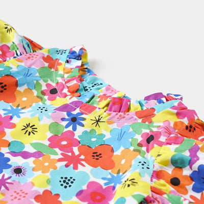 Infant Girls Cotton Poplin 2 PCs Suit Flowers Gallery-Multi