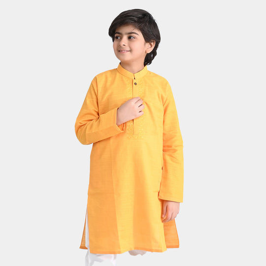 Boys Cotton Slub Embroidered Kurta-Citrus