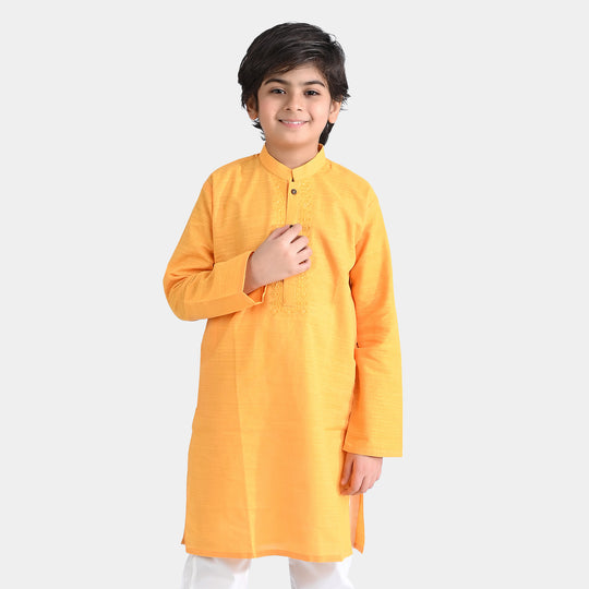 Boys Cotton Slub Embroidered Kurta-Citrus