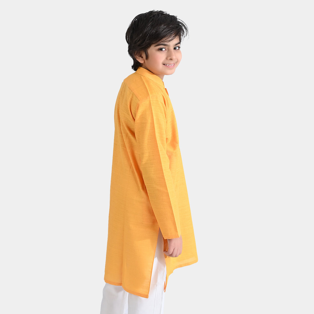 Boys Cotton Slub Embroidered Kurta-Citrus