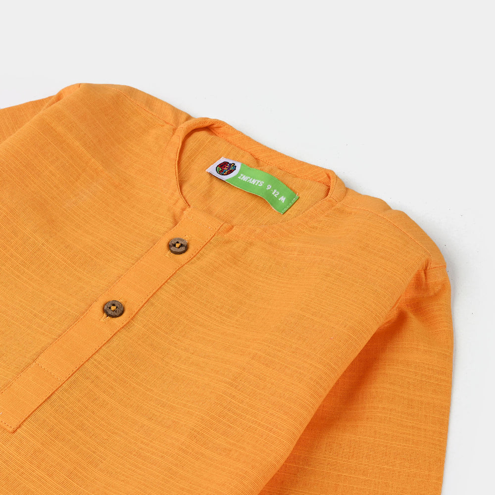 Infant Boys Cotton Slub Basic Kurta (Goldish)-Citrus