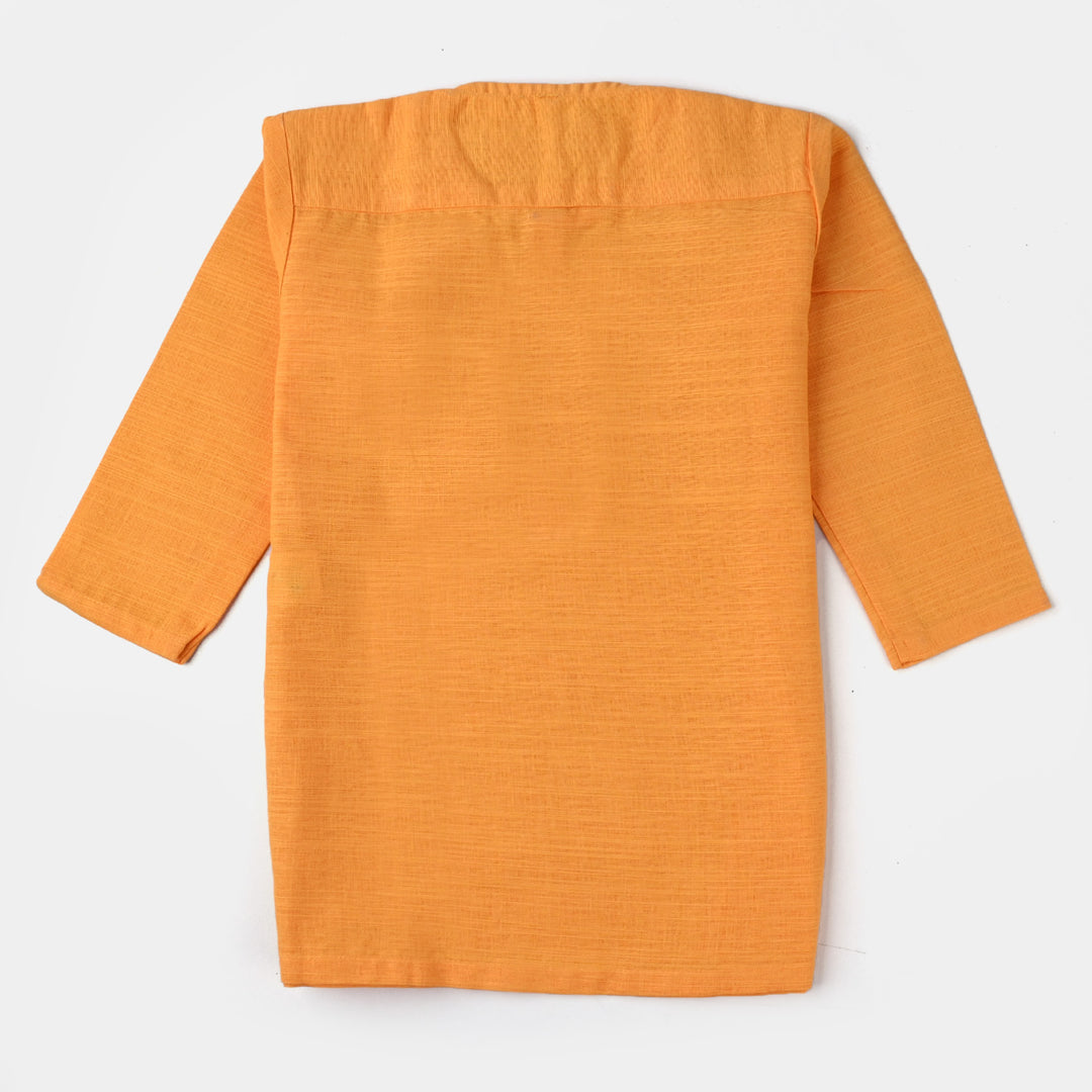 Infant Boys Cotton Slub Basic Kurta (Goldish)-Citrus