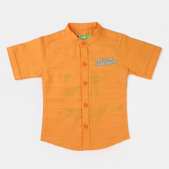 Infant Boys Cotton Slub Basic Casual Shirt (Crocodile)-Citrus