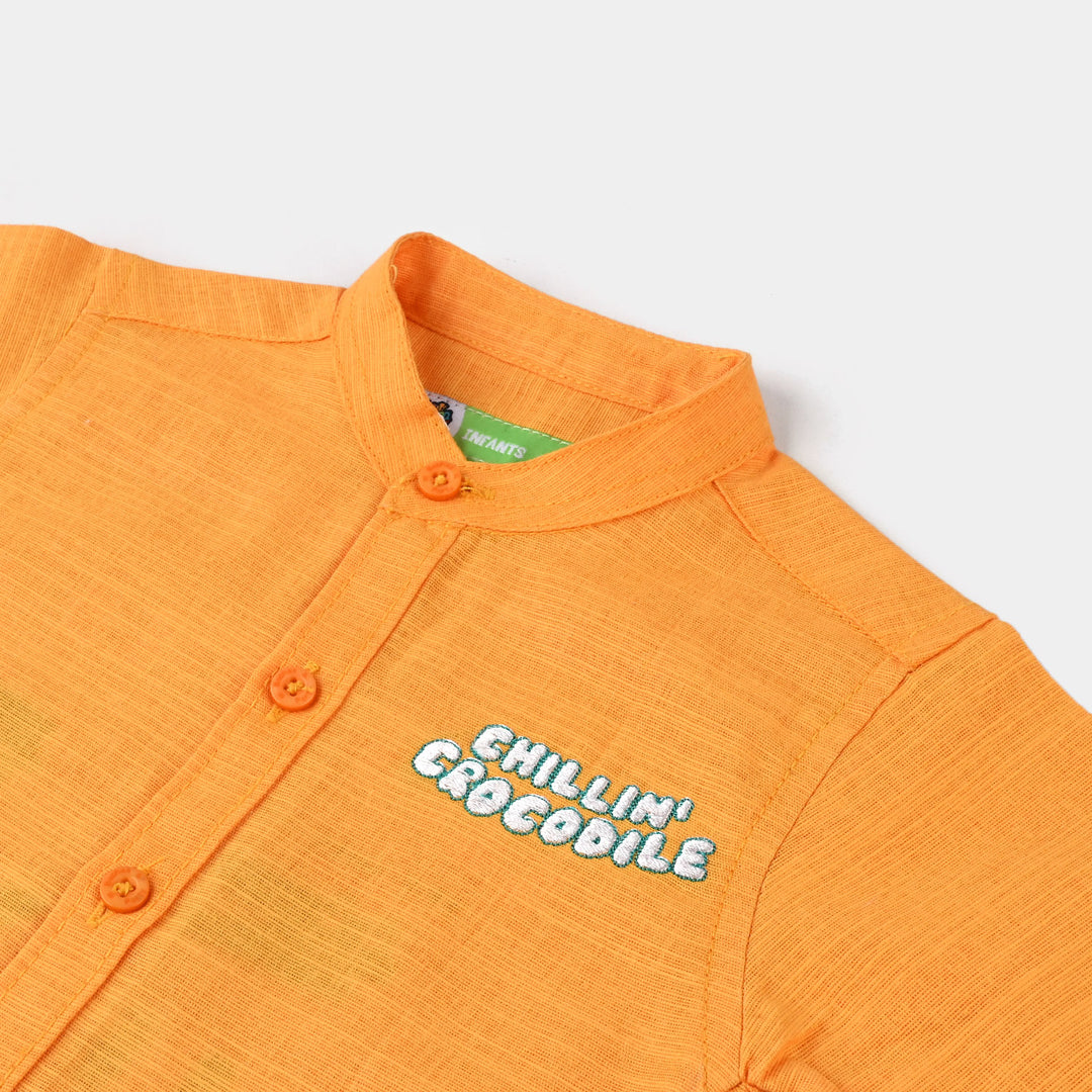 Infant Boys Cotton Slub Basic Casual Shirt (Crocodile)-Citrus