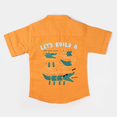 Infant Boys Cotton Slub Basic Casual Shirt (Crocodile)-Citrus