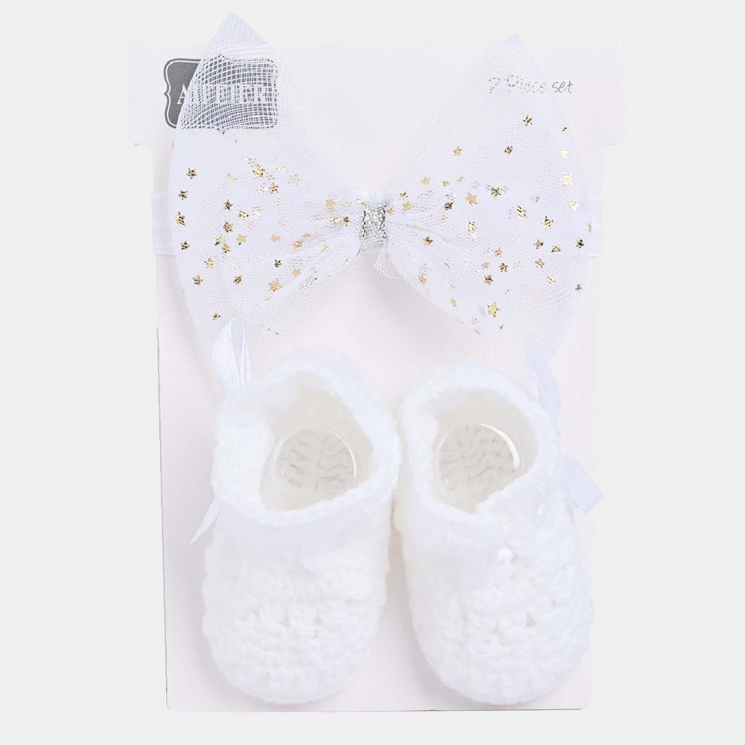 Baby Shoes With Head Band 0-6M-White