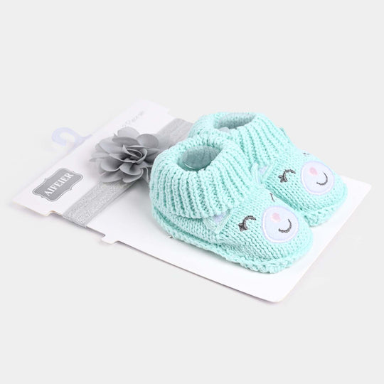 Baby Shoes With Head Band 0-6M-Green