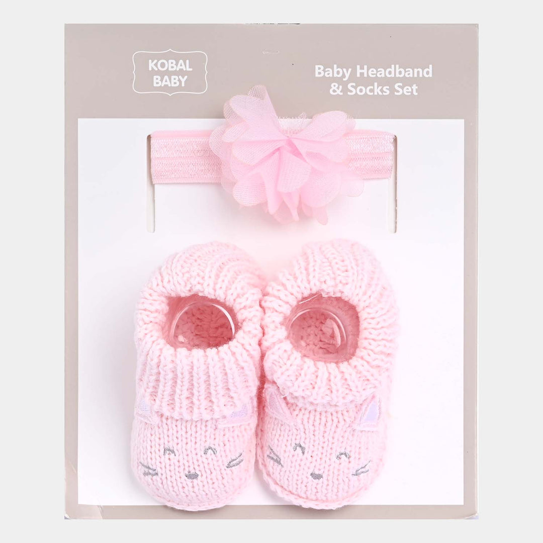 Baby Booties With Head Band 0-6M Light Pink Price in Pakistan
