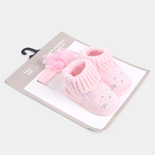 Baby Shoes With Head Band 0-6M-Light Pink
