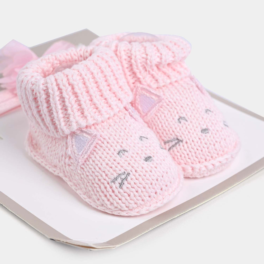 Baby Shoes With Head Band 0-6M-Light Pink