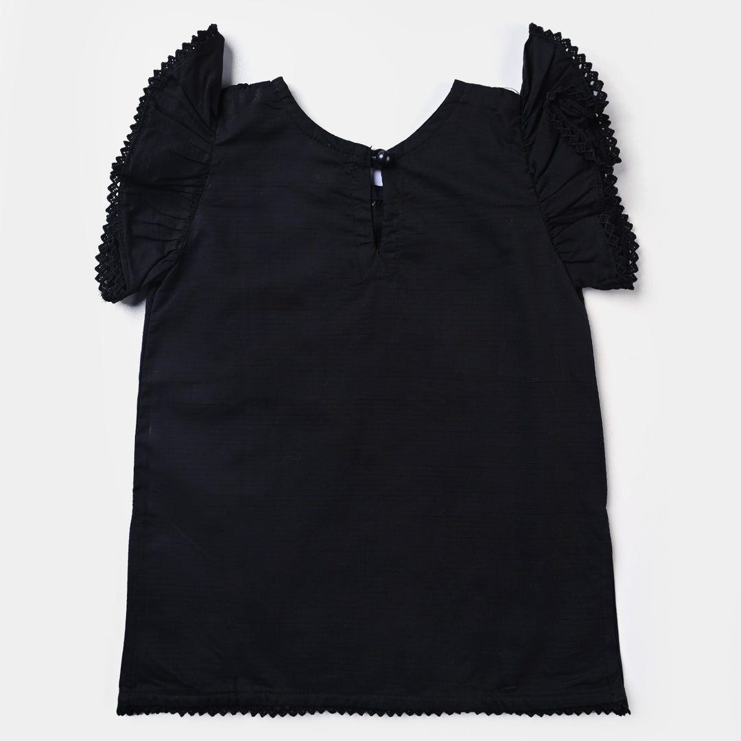 Infant Girls Cotton Slub EMB Kurti Summer Time-BLACK