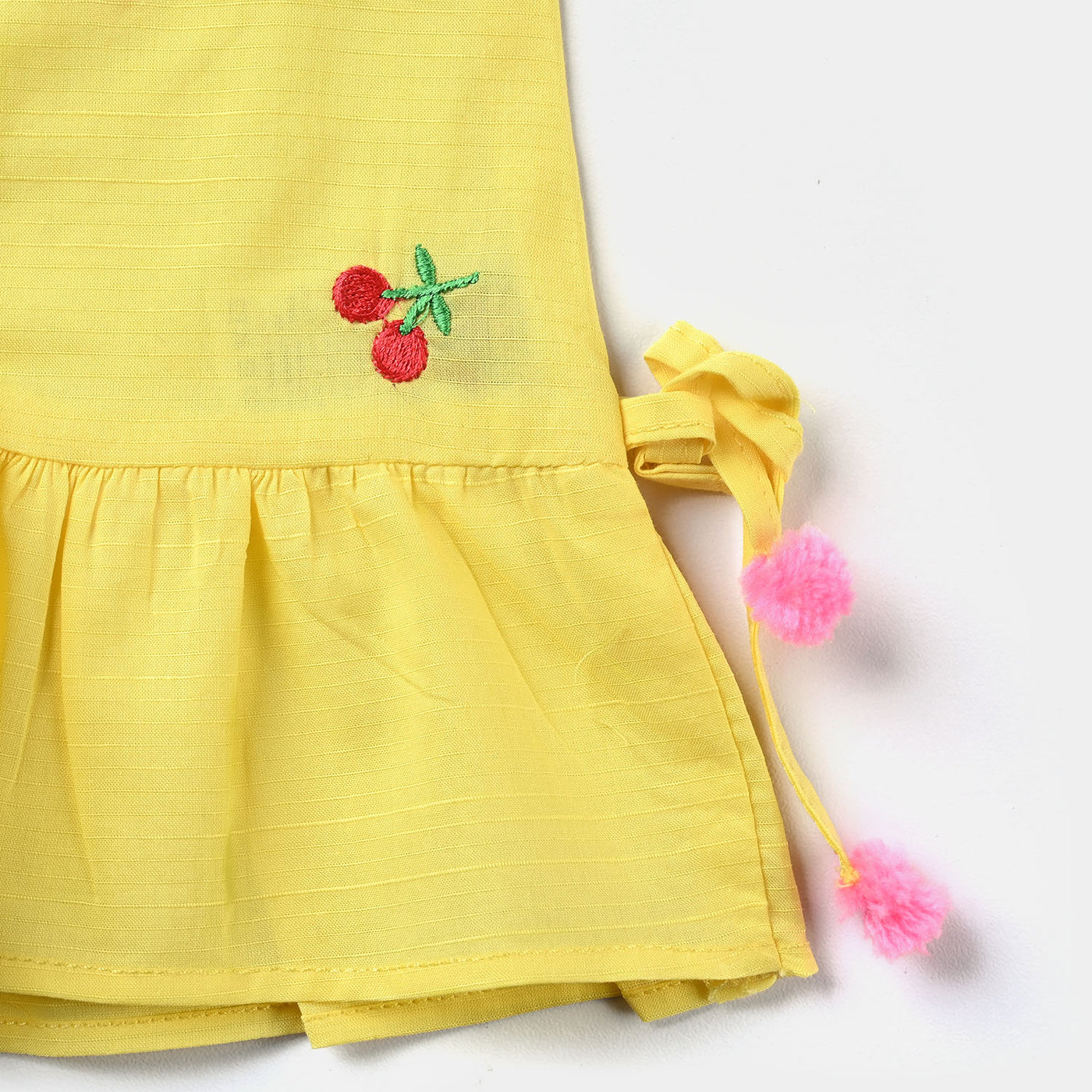 Infant Girls Cotton Slub EMB Kurti Little Cherry-B.Yellow