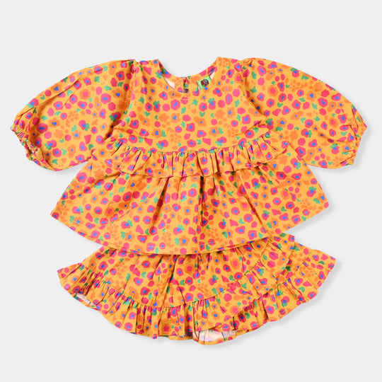 Infant Girls Cotton Poplin 2PCs Suit Colorful Stones-Mustard