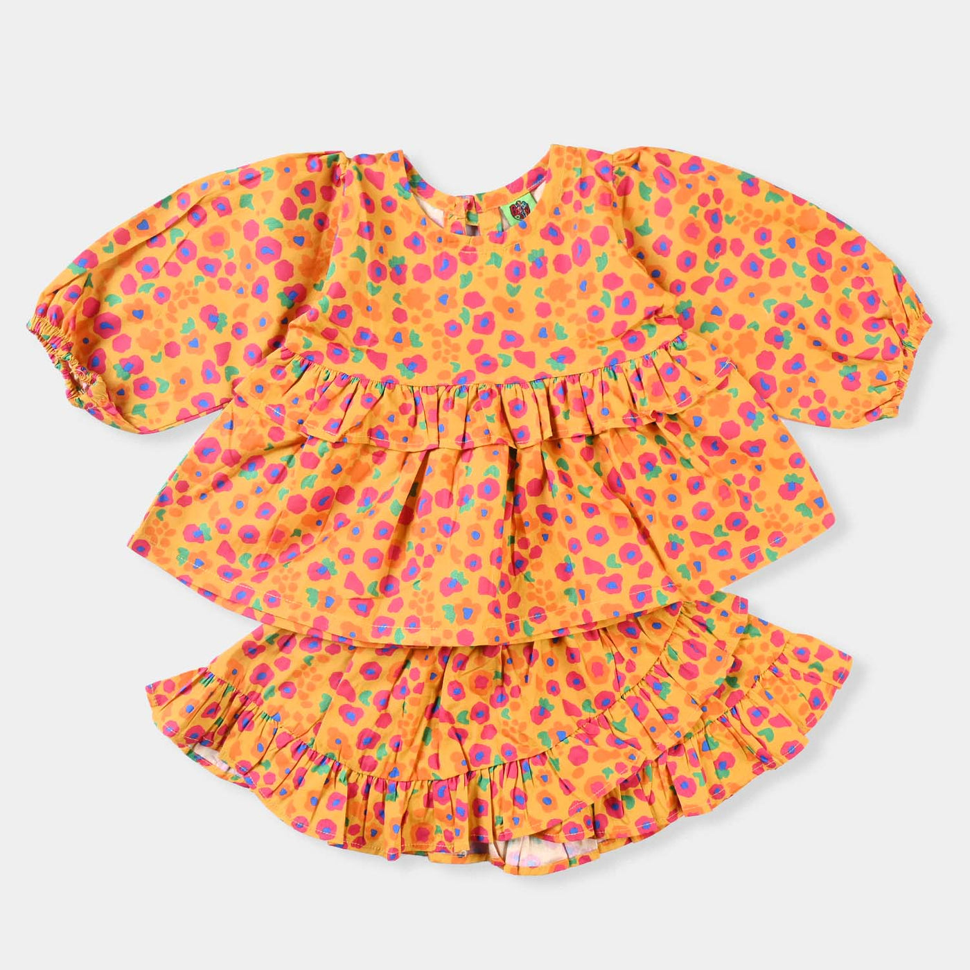 Infant Girls Cotton Poplin 2PCs Suit Colorful Stones-Mustard