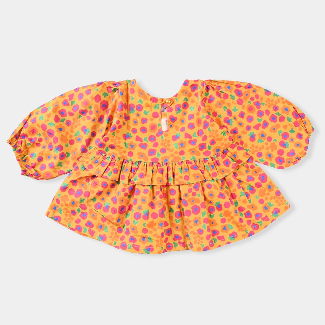 Infant Girls Cotton Poplin 2PCs Suit Colorful Stones-Mustard