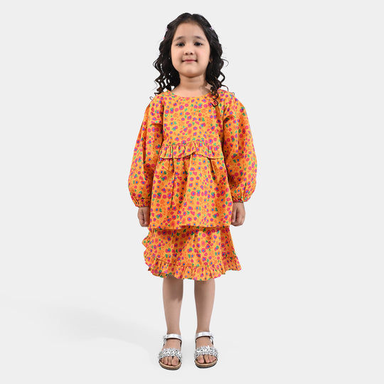 Girls Cotton Poplin 2PCs Suit Colorful Stones-Mustard