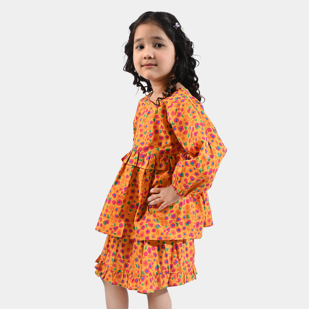 Girls Cotton Poplin 2PCs Suit Colorful Stones-Mustard