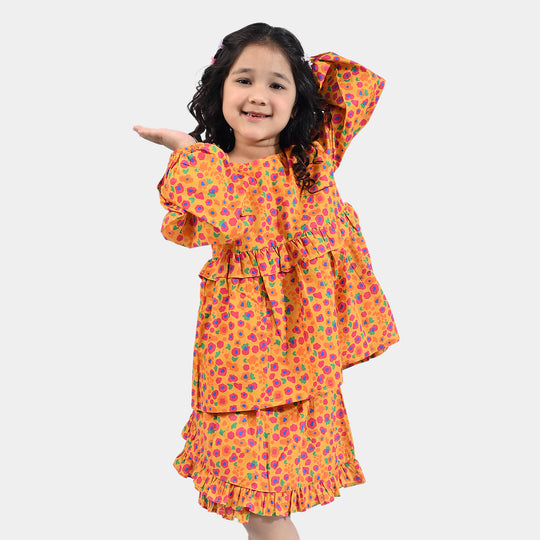 Girls Cotton Poplin 2PCs Suit Colorful Stones-Mustard